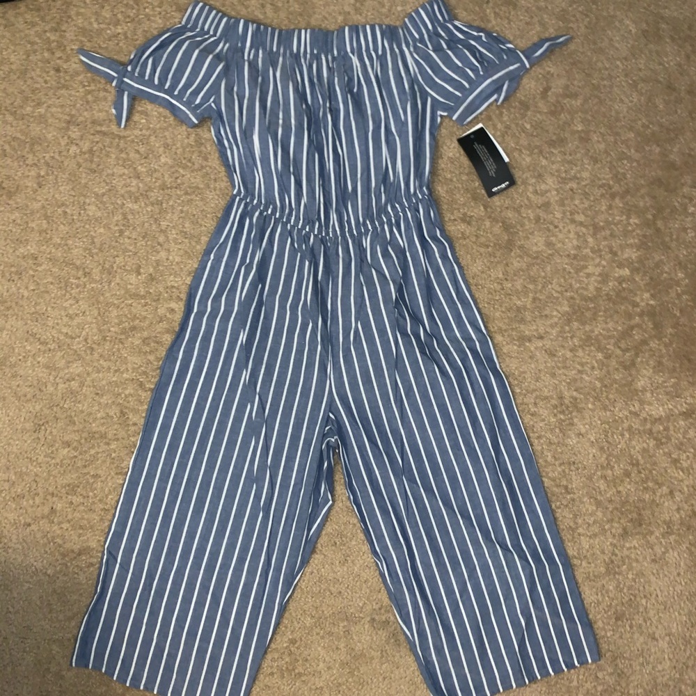 Striped off the shoulder jumpsuit